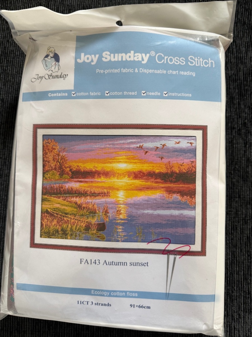Autumn Sunset Joy Sunday Pre-Printed Cross Stitch Kit 11ct Aida - NEW